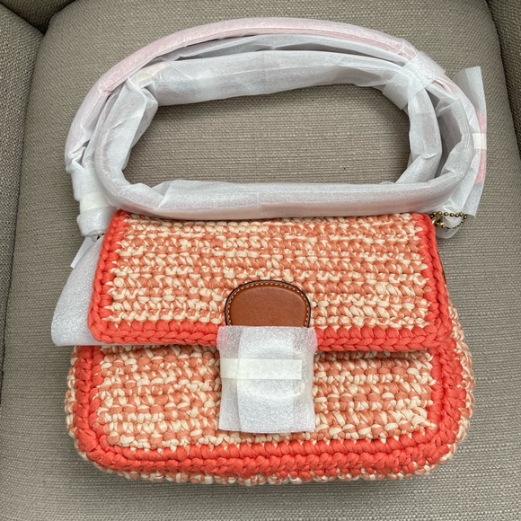 Coach Soft Tabby Shoulder Bag With Crochet in Faded Orange Multi New - Picture 2 of 15